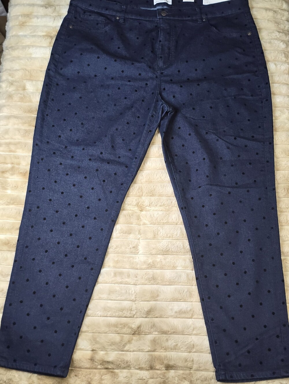 NWT LOFT The Skinny Dark Blue Polka Dot Denim Jeans Sz 33/ Us 16